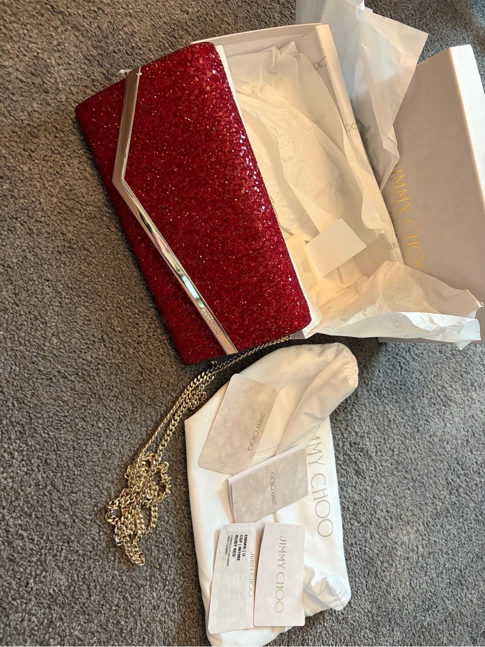 Jimmy Choo Red Glitter Clutch with Silver-Tone Accent